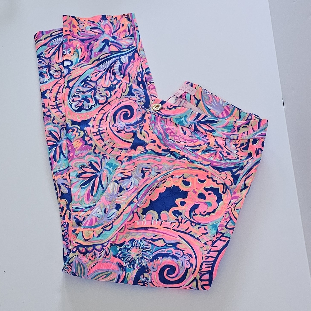Lilly Pulitzer Womens Luxletic Pants Size 6 Colorful Printed Cropped Ankle